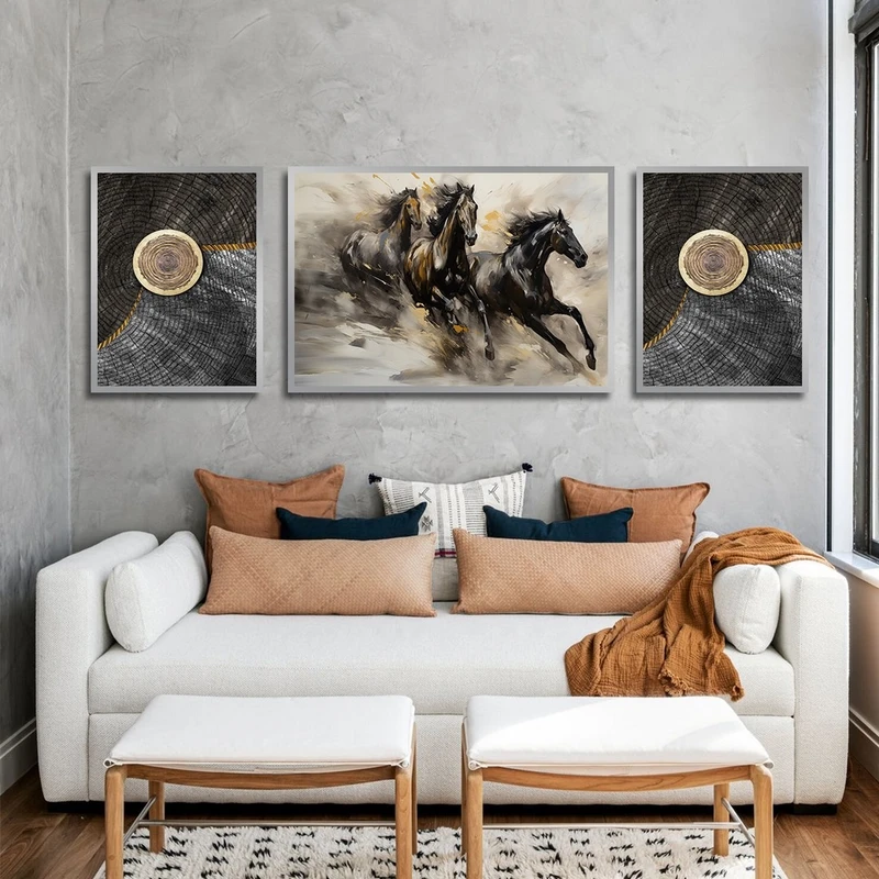 تابلو بکلیت طرح خورشید و اسب مدل شاین اکلیلی SI-2516 فریم نقره ای مجموعه 3 عددی