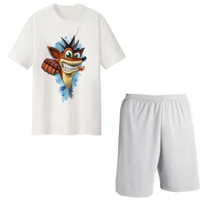 ست تی شرت و شلوارک مردانه مدل روباه کد Da 413S رنگ سفید