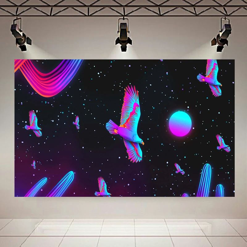  تابلو بوم طرح بلک لایت پرنده و ماه کد AR32083