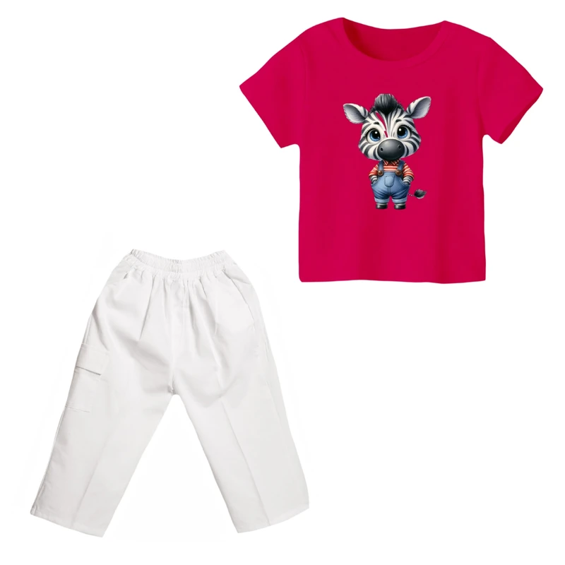 ست تی شرت و شلوارک دخترانه مدل گورخر کد ۱۰