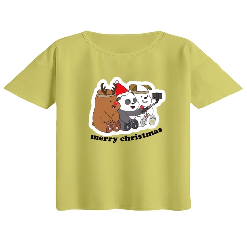 کراپ تی‌شرت آستین کوتاه زنانه مدل خرس کریسمس کد 3