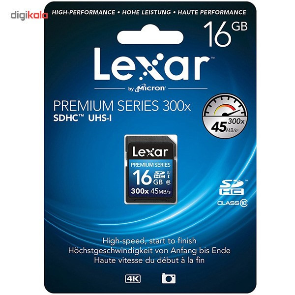 کارت حافظه SDHC لکسار مدل Premium کلاس 10 استاندارد UHS-I U1 سرعت 45MBps 300X ظرفیت 16 گیگابایت
