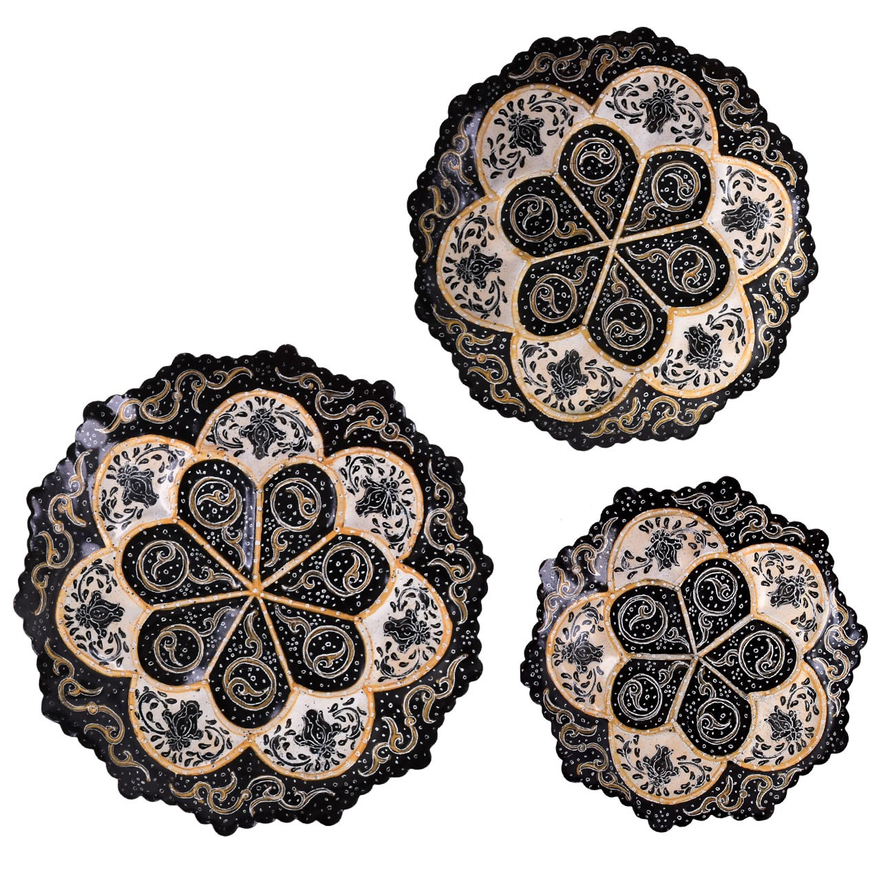 بشقاب میناکاری بیگی طرح اسلیمی مدل 00- 01 مجموعه 3 عددی