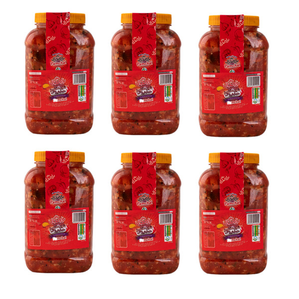 ترشی شور مخلوط تخمیری حاوی آب گوجه پامچال - 2300 گرم مجموعه 6 عددی