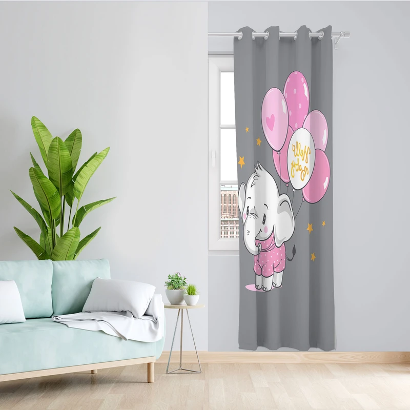  پرده مدل اتاق کودک مخمل پانچی طرح بچه فیل کد 4270b سایز 140x280 سانتی متر