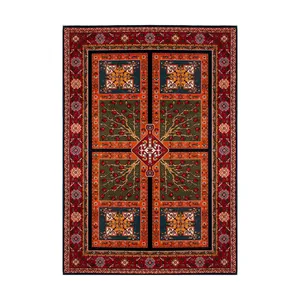 فرش ماشینی زانیس مدل فانتزی طرح سنتی زمینه زیتونی
