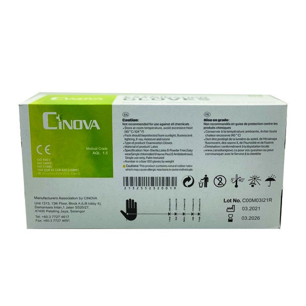 دستکش لاتکس سینوا مدل دیبا سایز مدیوم بسته 100 عددی