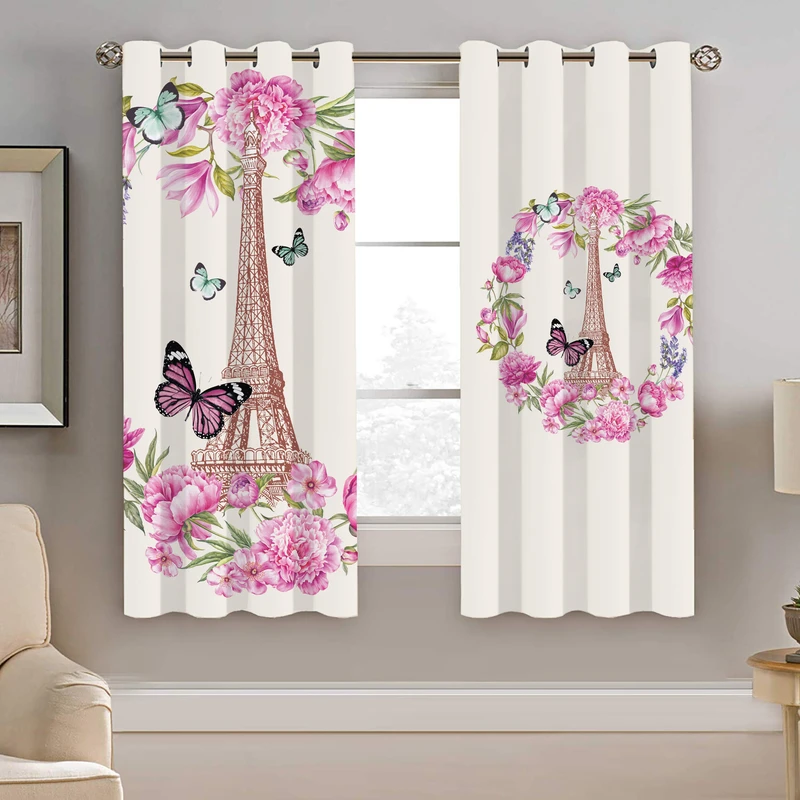 پرده نیروانا طرح گل و ایفل مدل هازان کد 8631 سایز 140×200 سانتی متر