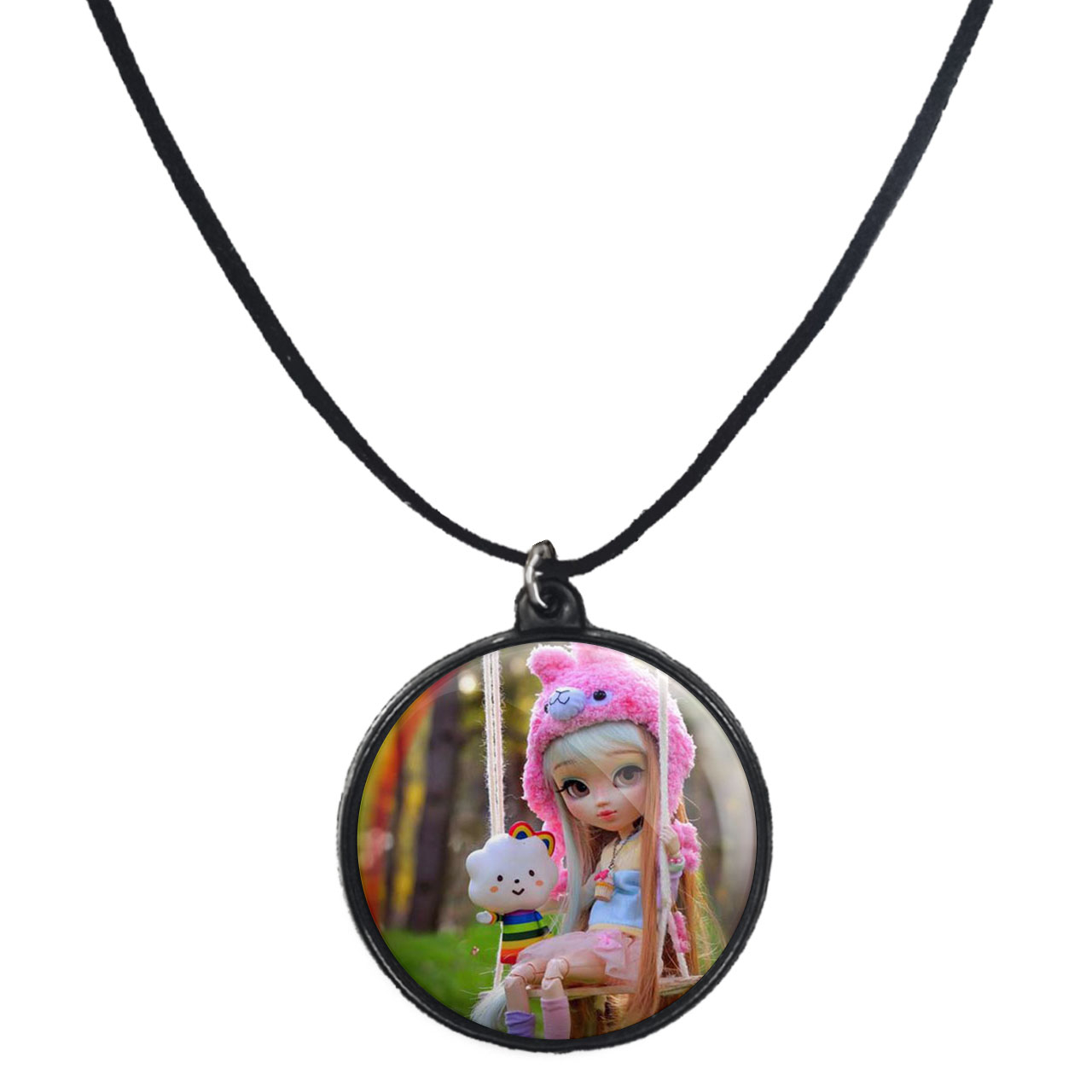 گردنبند پرمانه طرح عروسک زیبا کد pmb.2424 مدل دو طرفه