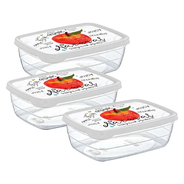 ظرف نگهدارنده با بدنه پلاستیکی هوبی لایف مدل Decobox طرح سیب کد 020905 مناسب برای قرار دادن در یخچال و فریزر و مایکروویو بسته 3 عددی