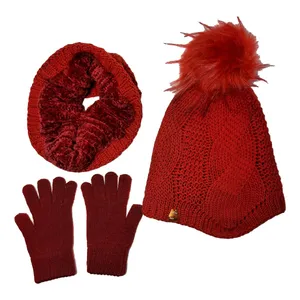 ست کلاه و شال گردن و دستکش بافتنی بچگانه تارتن مدل 65003 رنگ قرمز
