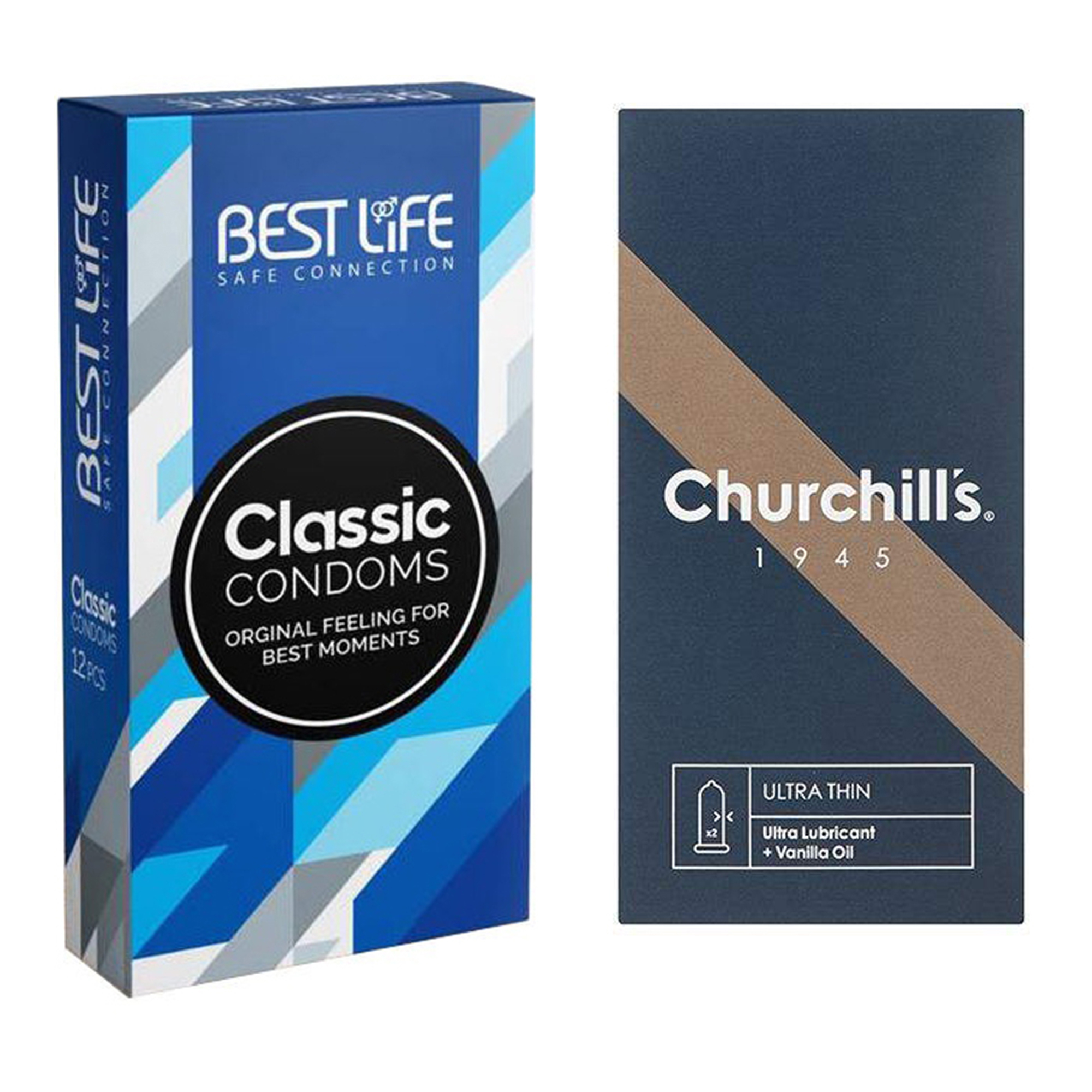کاندوم چرچیلز مدل Ultra Thin بسته 12 عددی به همراه کاندوم بست لایف مدل Classic بسته 12 عددی