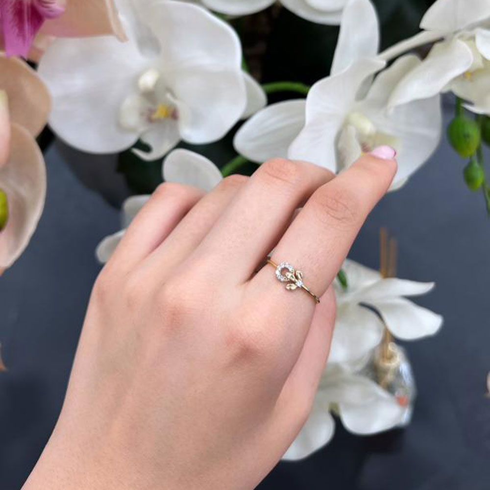 انگشتر طلا 18 عیار زنانه ماوی گالری مدل گل گندم و نگین - - 3