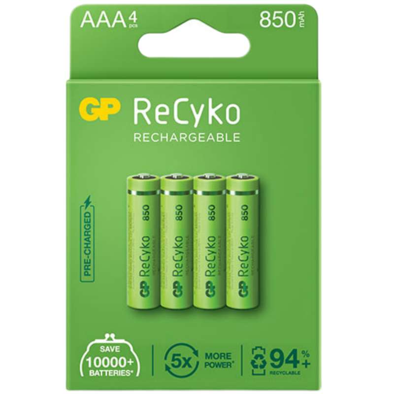 باتری نیم قلمی قابل شارژ جی پی مدل Rechargeable Recyko 850 بسته چهار عددی