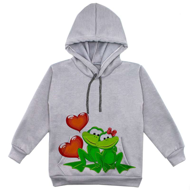 هودی دخترانه مدل قورباغه عاشق F99 رنگ طوسی