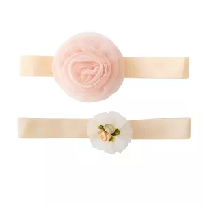 هدبند نوزادی مدل گل رز توری و شکوفه رز بسته دو عددی