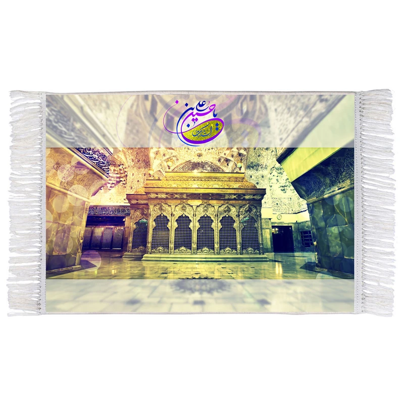 فرش ماشینی دیوارکوب اطلس آبی طرح سلام علیک یا حسین بن علی مدل T2956