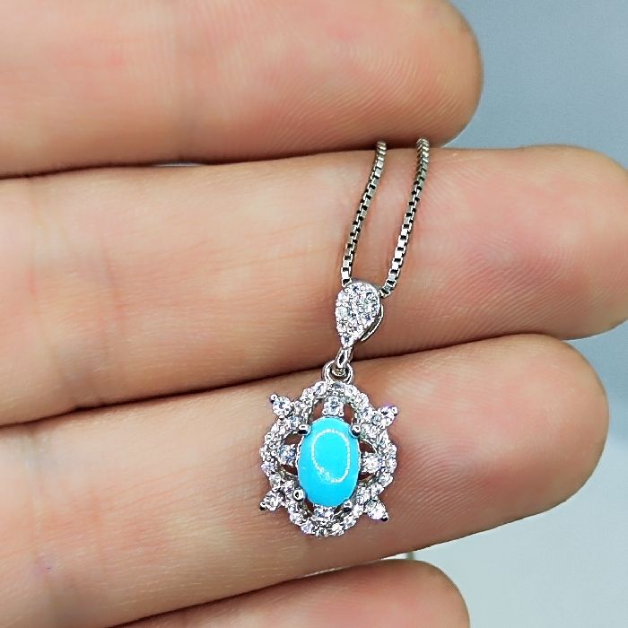 گردنبند نقره زنانه مدل فیروزه نیشابور آبکاری رادیوم کد 355 -  - 5