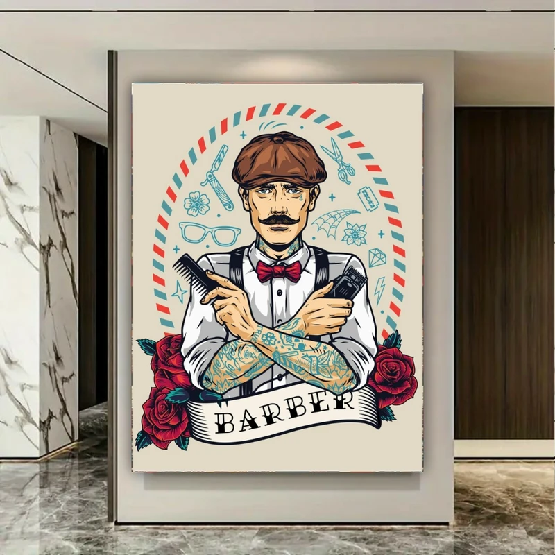 پوستر طرح آرایشگاه مردانه مدل تیغ و شانه کد BK23907