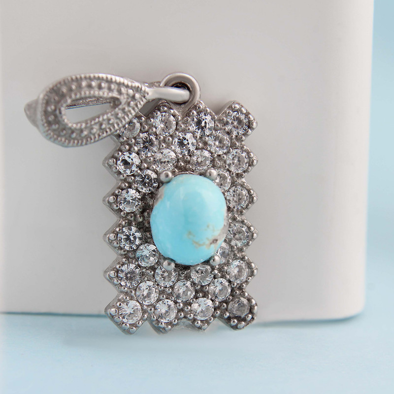 آویز گردنبند نقره زنانه بازرگانی میلادی مدل فیروزه طبیعی نیشابور قالب جواهری روکش ادیوم کد PKR_357 آویز گردنبند نقره زنانه بازرگانی میلادی مدل فیروزه طبیعی نیشابور قالب جواهری روکش ادیوم کد PKR_357