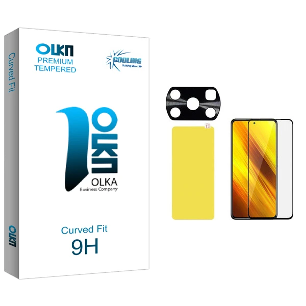 محافظ صفحه نمایش کولینگ مدل Olka glass مناسب برای گوشی موبایل شیائومی Poco X3 به همراه برچسب پوششی و محافظ لنز دوربین