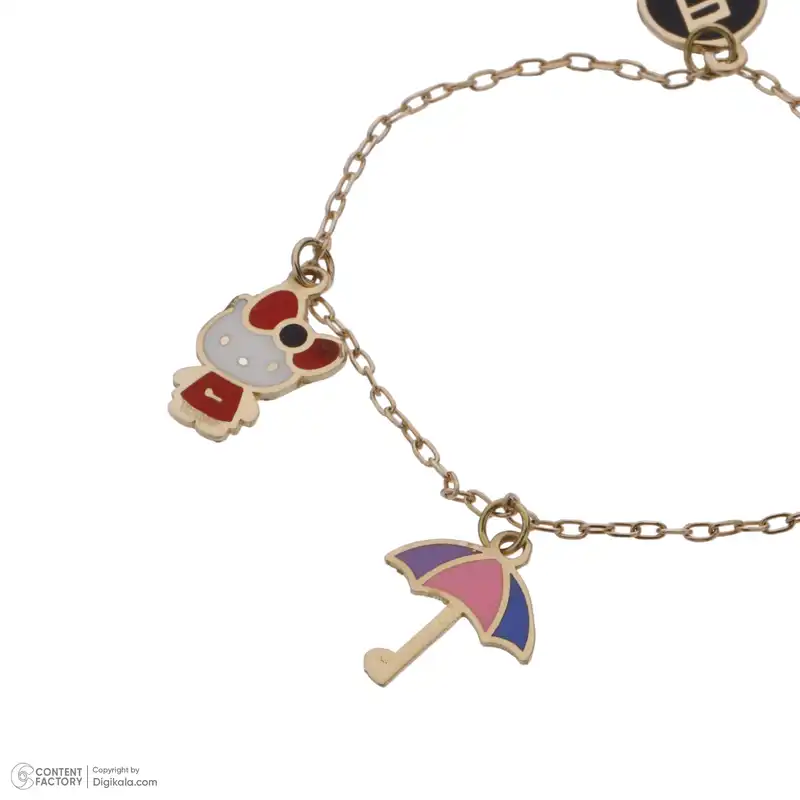 دستبند طلا 18 عیار دخترانه مایا ماهک مدل MB1646 طرح کیتی و چتر و نت موسیقی