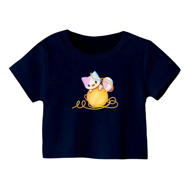 کراپ‌ تی‌شرت آستین کوتاه زنانه مدل گربه کد ۲۰