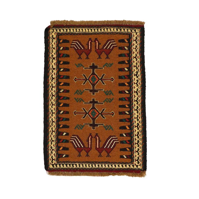 گلیم دستبافت نیم متری مدل سفره کردی 4040819 زمینه رنگی