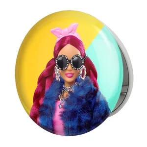 آینه جیبی خندالو طرح عروسک باربی مدل تاشو کد 24634 