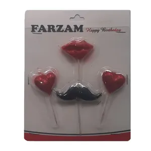 شمع تولد مدل سبیل قلب لب بسته 4 عددی