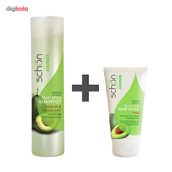 پک شامپو مرطوب کننده شون مدل Hydrating حجم 400 میلی لیتر و ماسک مو مدل Restorative حجم 150 میلی لیتر با عصاره آووکادو