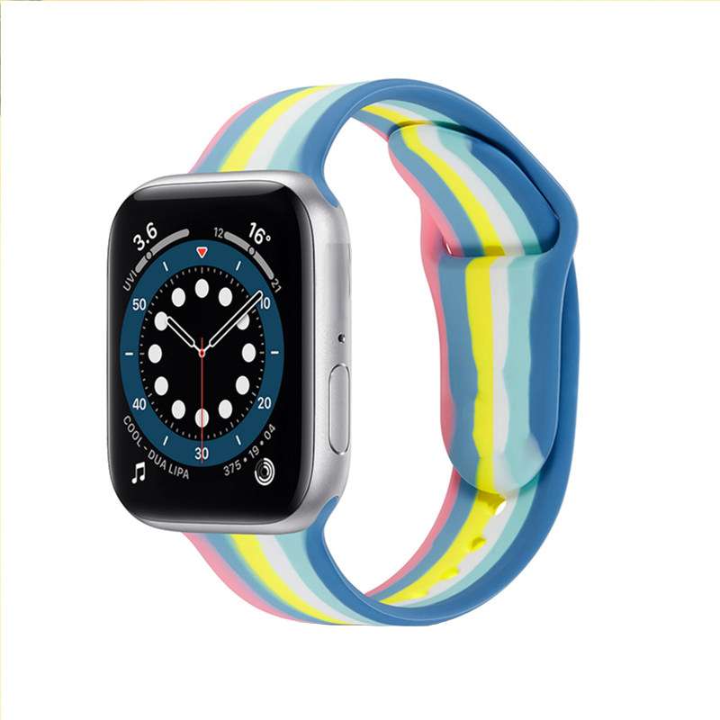 بند مدل سیلیکون رنگین کمان مناسب برای اپل واچ 40/42 میلی متری