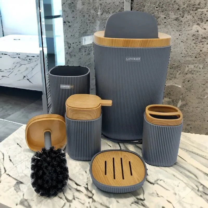 عکس شماره 5 : ست سرویس بهداشتی 6 پارچه کنتراست مدل شیاردار روما چوب کد tp7900