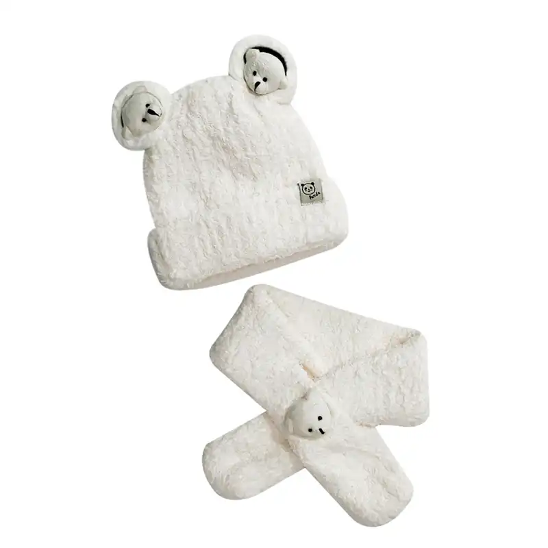 ست کلاه و شال گردن بچگانه مدل تدی گوش دار