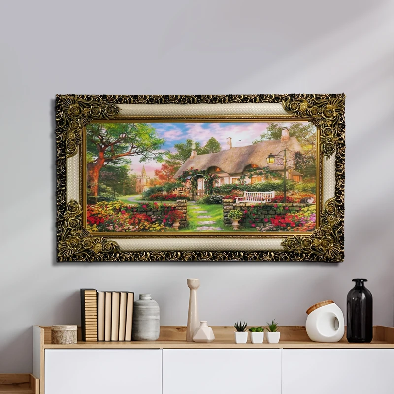 تابلو فرش ماشینی طرح دستبافت مدل خانه ویلایی کد 8701