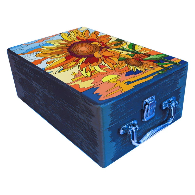  جعبه هدیه مدل چمدان چوبی طرح آفتابگرون کد WS745