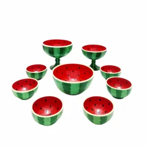ست 9 تکه کاسه سفالی مدل یلدا طرح هندوانه کد 44