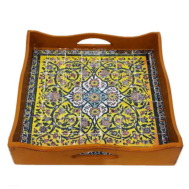 سینی چوبی مدل کاشی رزینی کد kh30