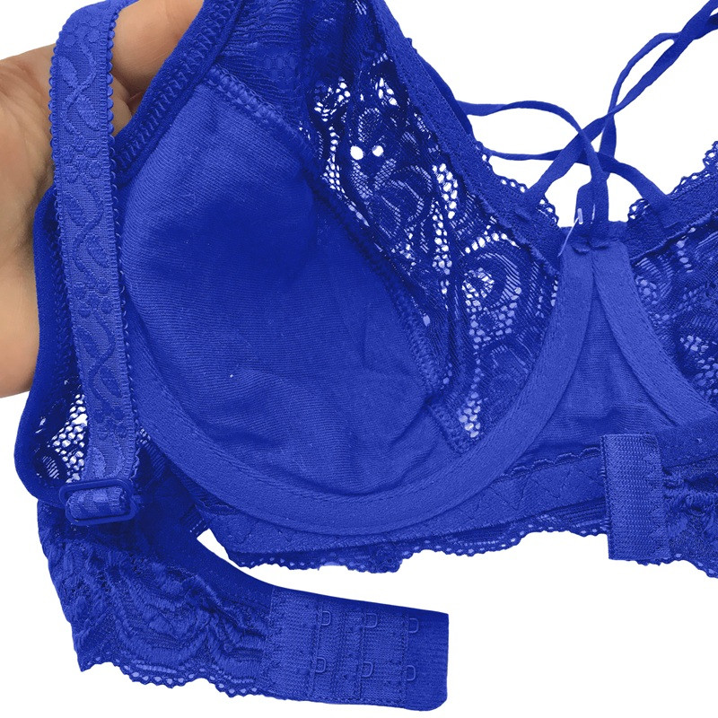 ست شورت و سوتین زنانه مدل دانتل گوشوارهای هارنس رنگ آبی کاربنی