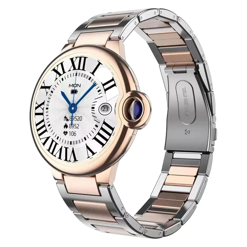 ساعت هوشمند مدل ساعت هوشمند مدل AW28 دارای قابلیت های صفحه نمایش رنگی، صفحه نمایش لمسی، کنترل موسیقی (Music Player)، کنترل سطح اکسیژن خون، قابلیت مکالمه از طریق بلوتوث، قابلیت تغییر طرح ساعت، بند فلز