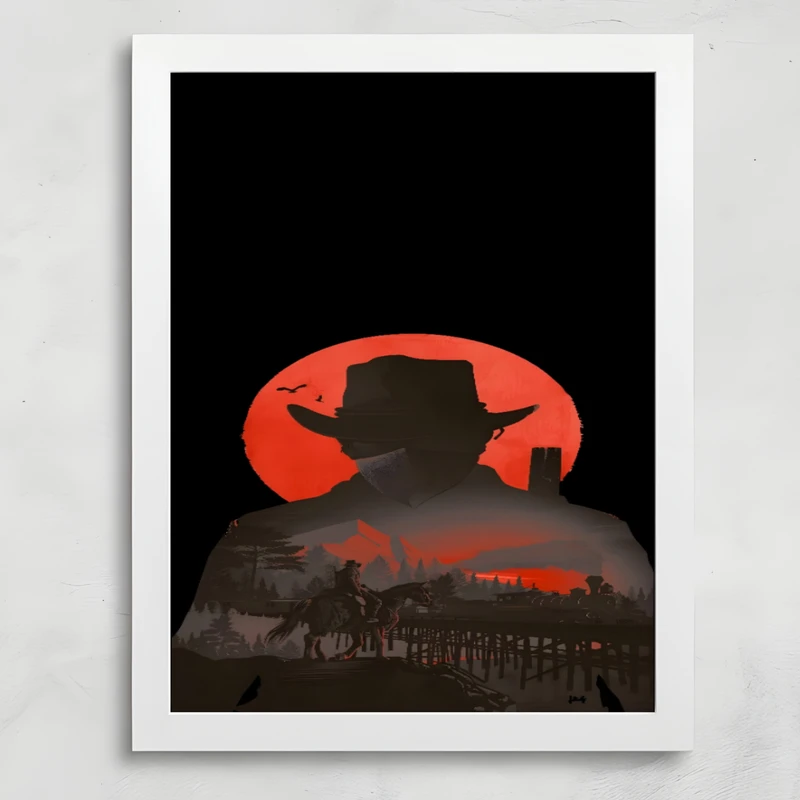 تابلو طرح بازی RED DEAD REDEMPTION 2 مدل دکوراتیو گیمینگ فریم سفید