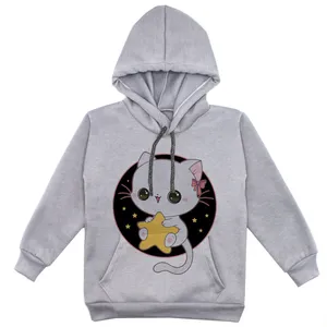 هودی دخترانه مدل گربه و ستاره F102 رنگ طوسی