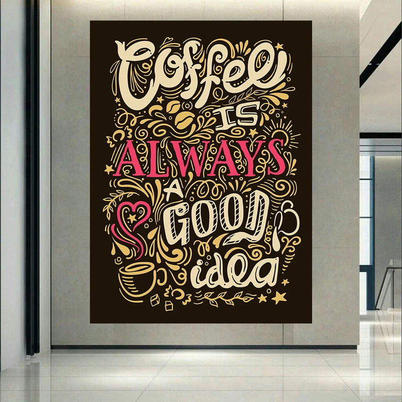 تابلو بوم طرح مخمل قهوه مدل Coffee is always good idea کد PD1036