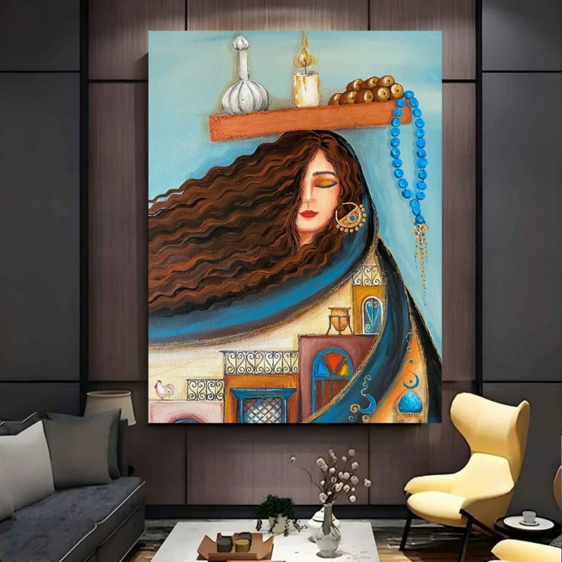 تابلو بوم طرح نقاشی بانو مدل ایرانی کد BK24532