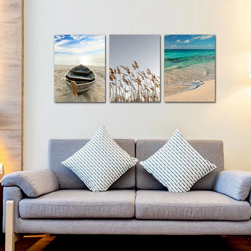 تابلو شاسی بکلیت طرح ساحل دریا و گندم زار مدل SH-630 مجموعه 3 عددی