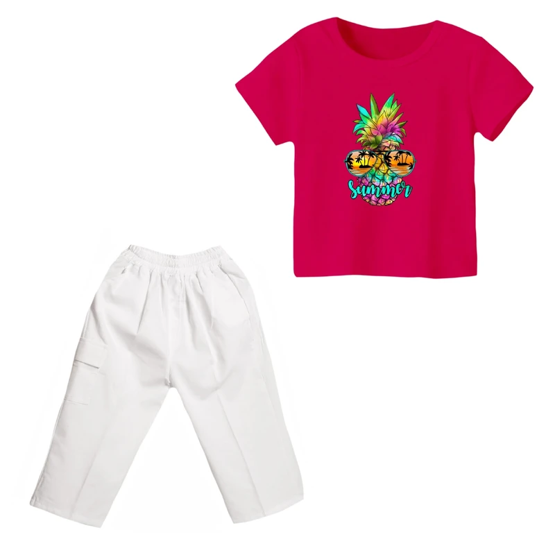 ست تی شرت و شلوارک دخترانه مدل آناناس