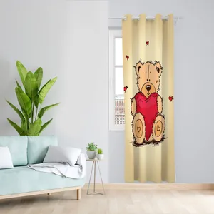 پرده مدل خرس قلب قرمز کد 1145 سایز 140x280 سانتی متر