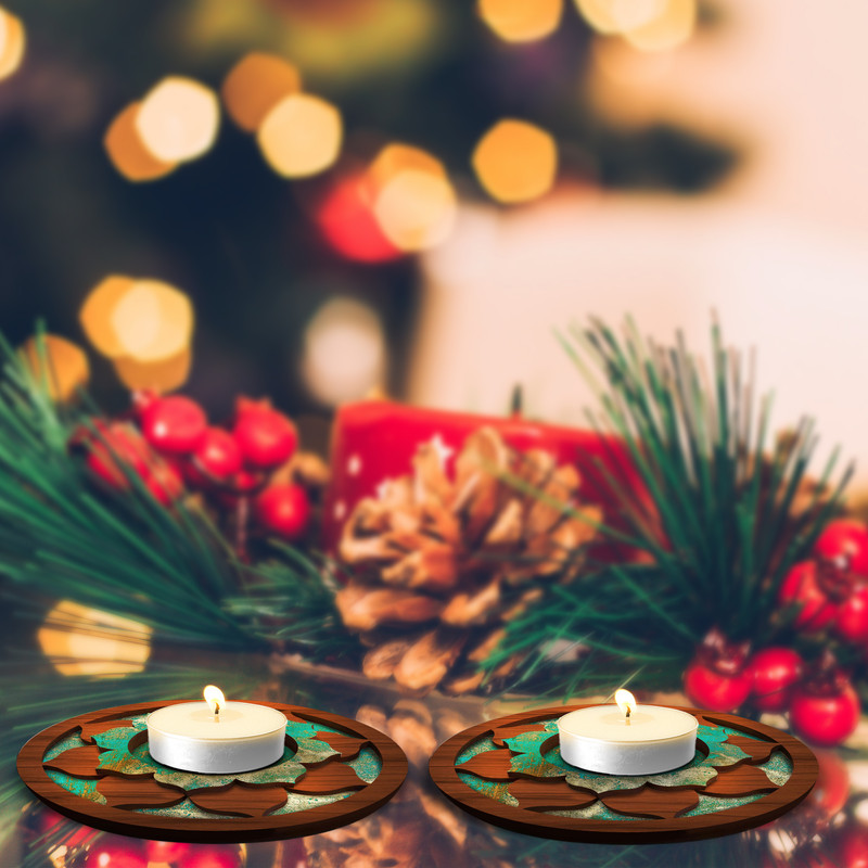 شمعدان مدل گل نیلوفر طرح پتینه مجموعه 2 عددی