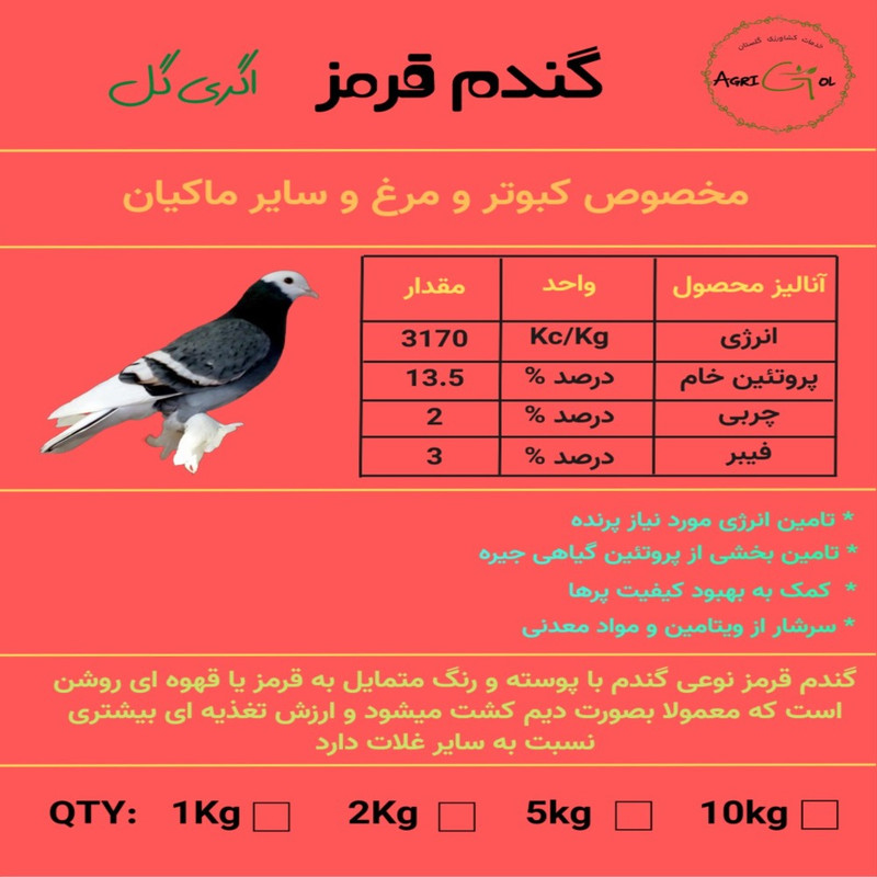غذای پرندگان اگری گل مدل گندم Red wheat وزن 1000 گرم