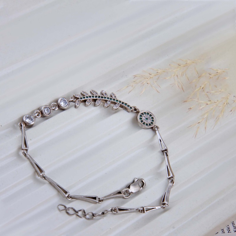 دستبند نقره زنانه بازرگانی میلادی مدل نگین کوارتز بدون ریزش ابکاری رادیوم کد DP_775